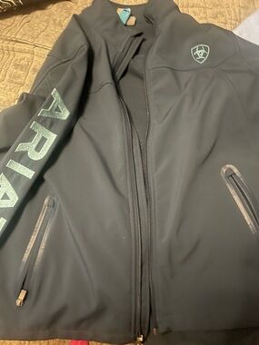 Ariat Women’s Dark Teal Softshell Jacket with Mint Logo and Sleeve Accents